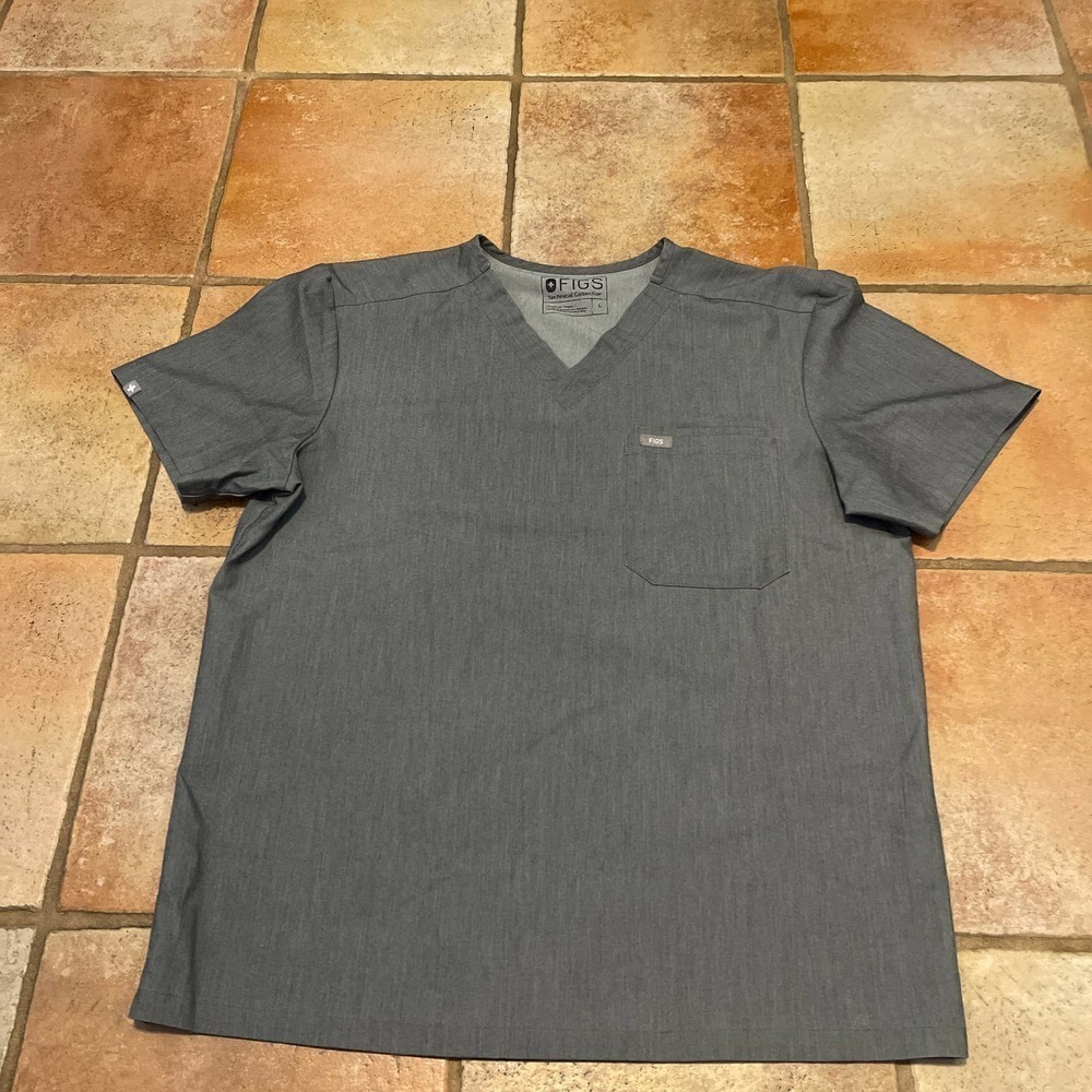 FIGS LEON SCRUB TOP GRAPHITE GRAY LARGE - Picture 2 of 4